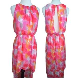 Anthropologie Everly Women's Retro Pink Orange High Low Chiffon Dress